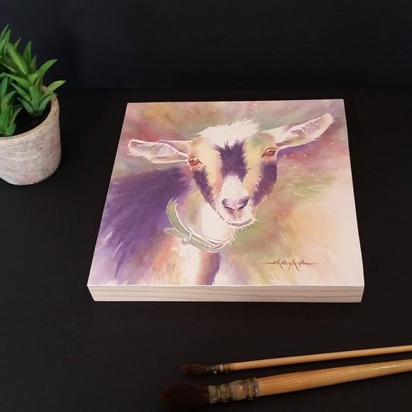 Goat Watercolor Print-Mounted on wood panel - Picture 2 of 6